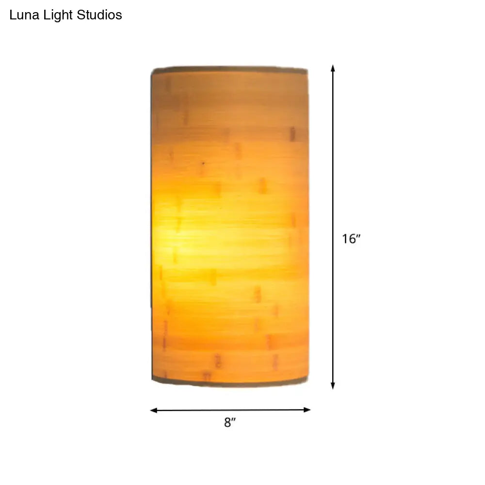Bamboo Wood Asian Style Wall Mount Lamp With 2 Bulbs - Half-Round Sconce For Hallway Lighting
