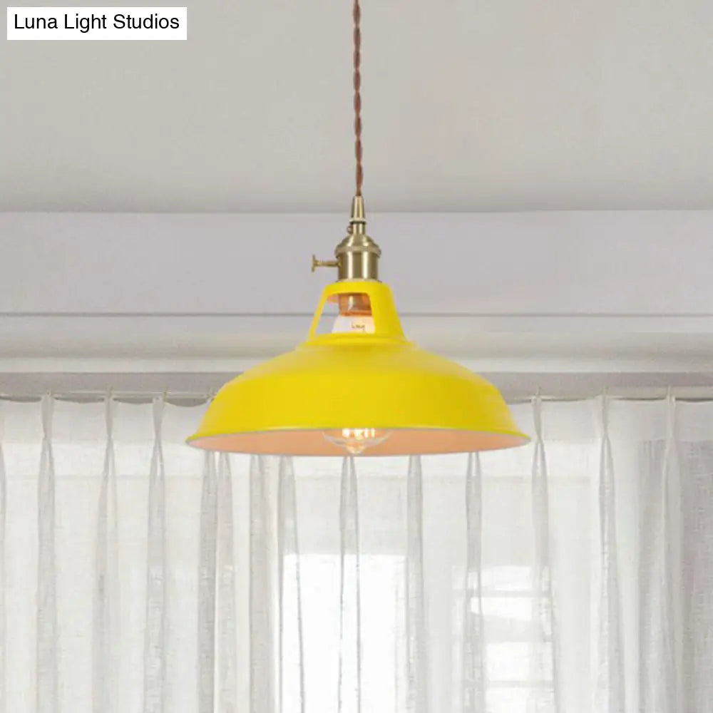 Barn Shaped Macaron Metal Pendant Light With Vent Design - 1-Light Suspension For Restaurants