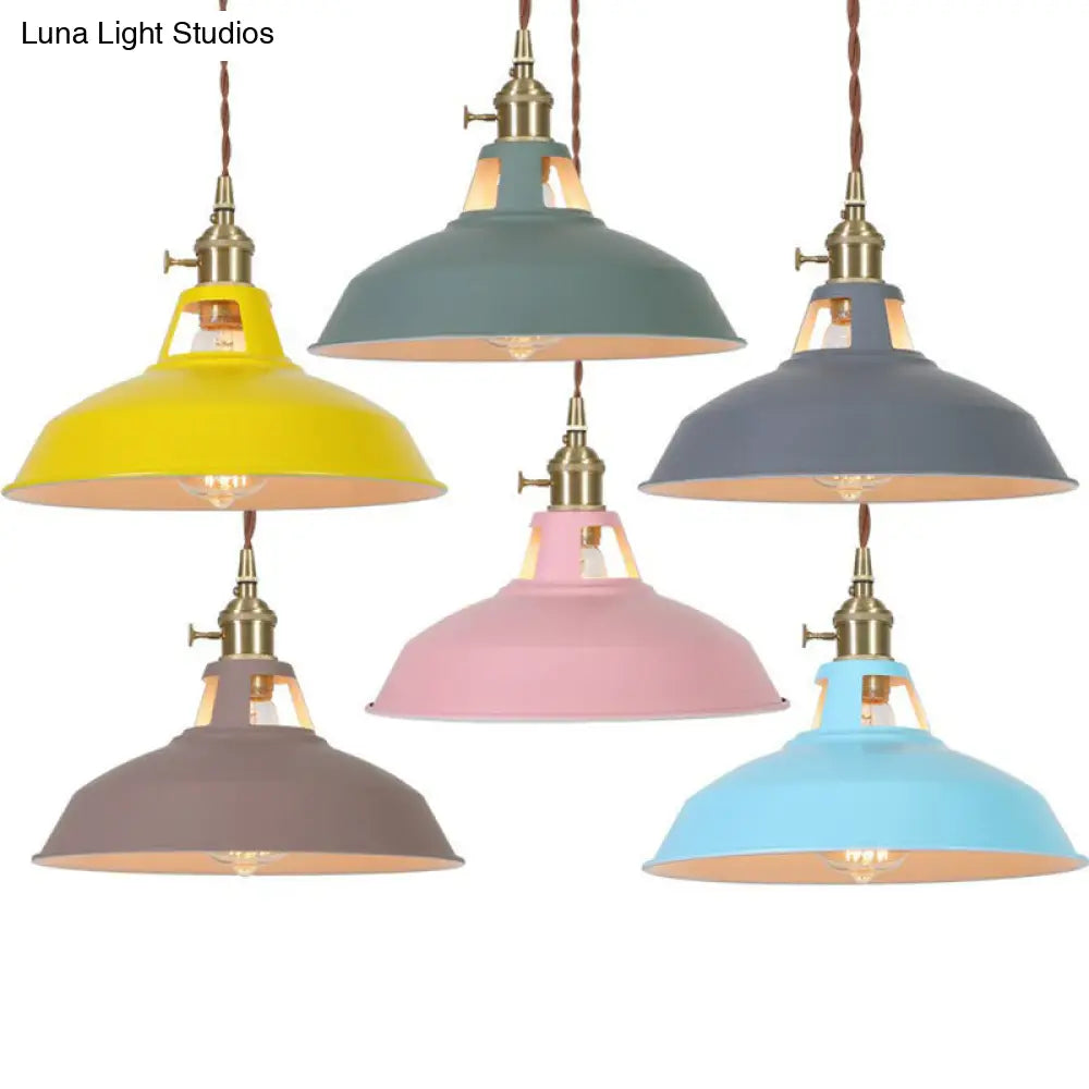 Barn Shaped Macaron Metal Pendant Light With Vent Design - 1-Light Suspension For Restaurants