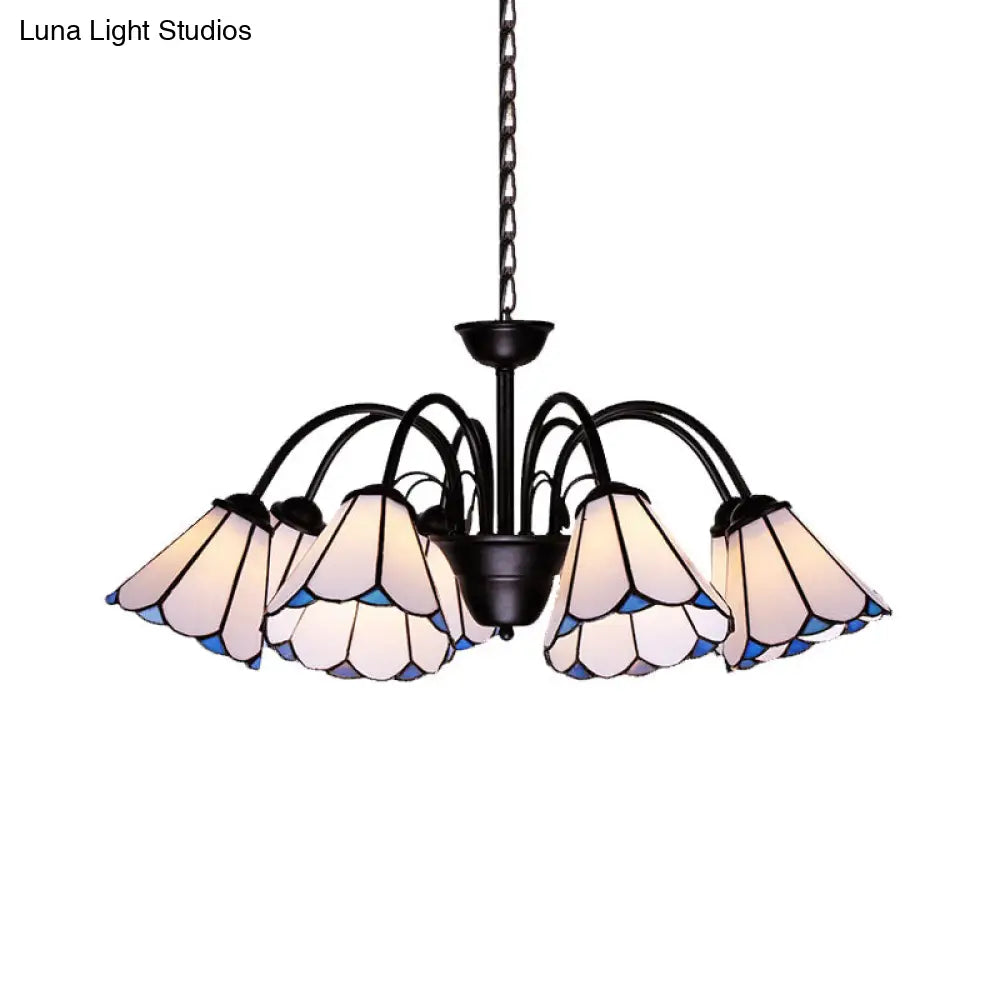 Baroque Black Cut Glass Conical Chandelier Ceiling Pendant Light - 6/8 Lights For Living Room