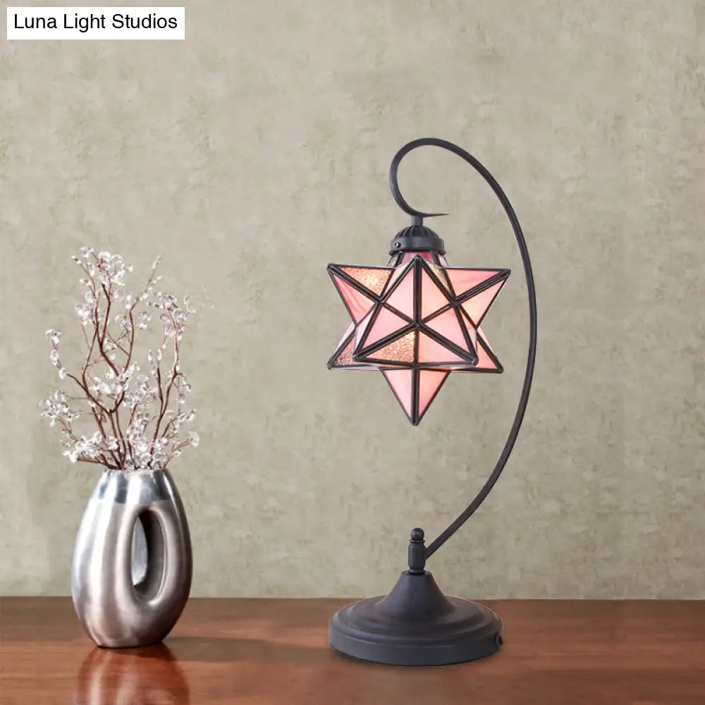 Baroque Black Pentagram Nightstand Lamp - 1 Head Glass Night Table Light For Bedside In