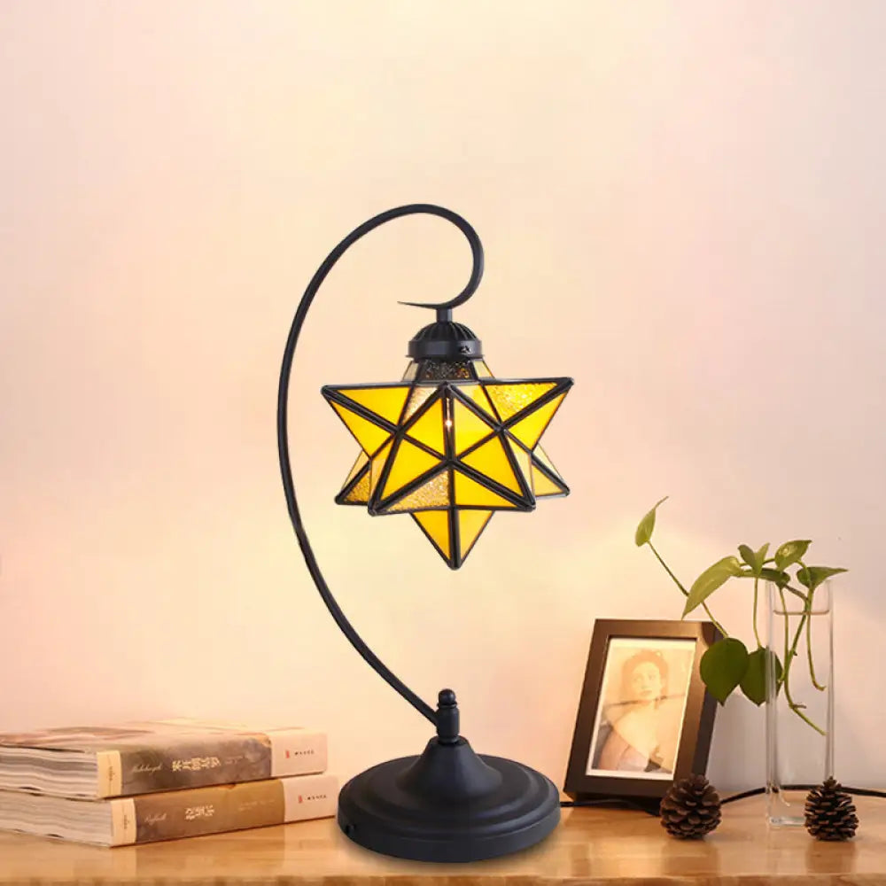 Baroque Black Pentagram Nightstand Lamp - 1 Head Glass Night Table Light For Bedside In