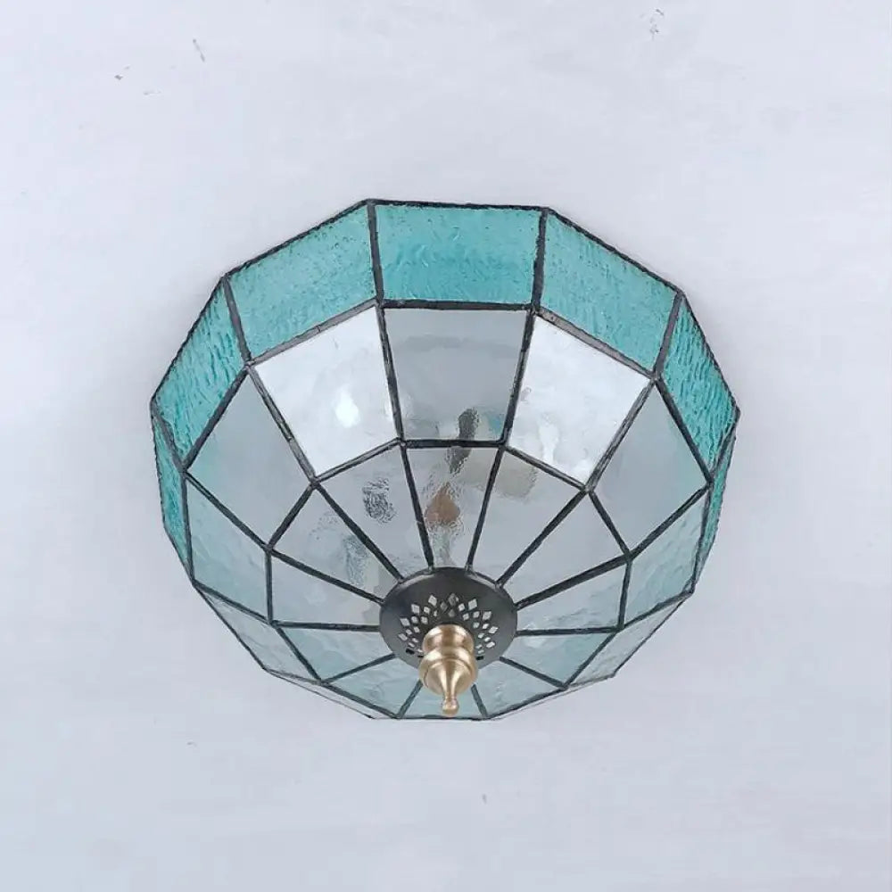 Baroque Blue Glass Ceiling Flush Mount Lighting Fixture - 2/3/4 Lights 12/16/19.5 Wide