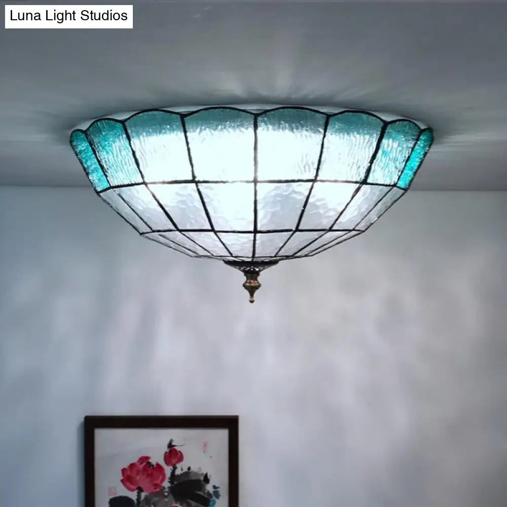 Baroque Blue Glass Ceiling Flush Mount Lighting Fixture - 2/3/4 Lights 12’/16’/19.5’ Wide
