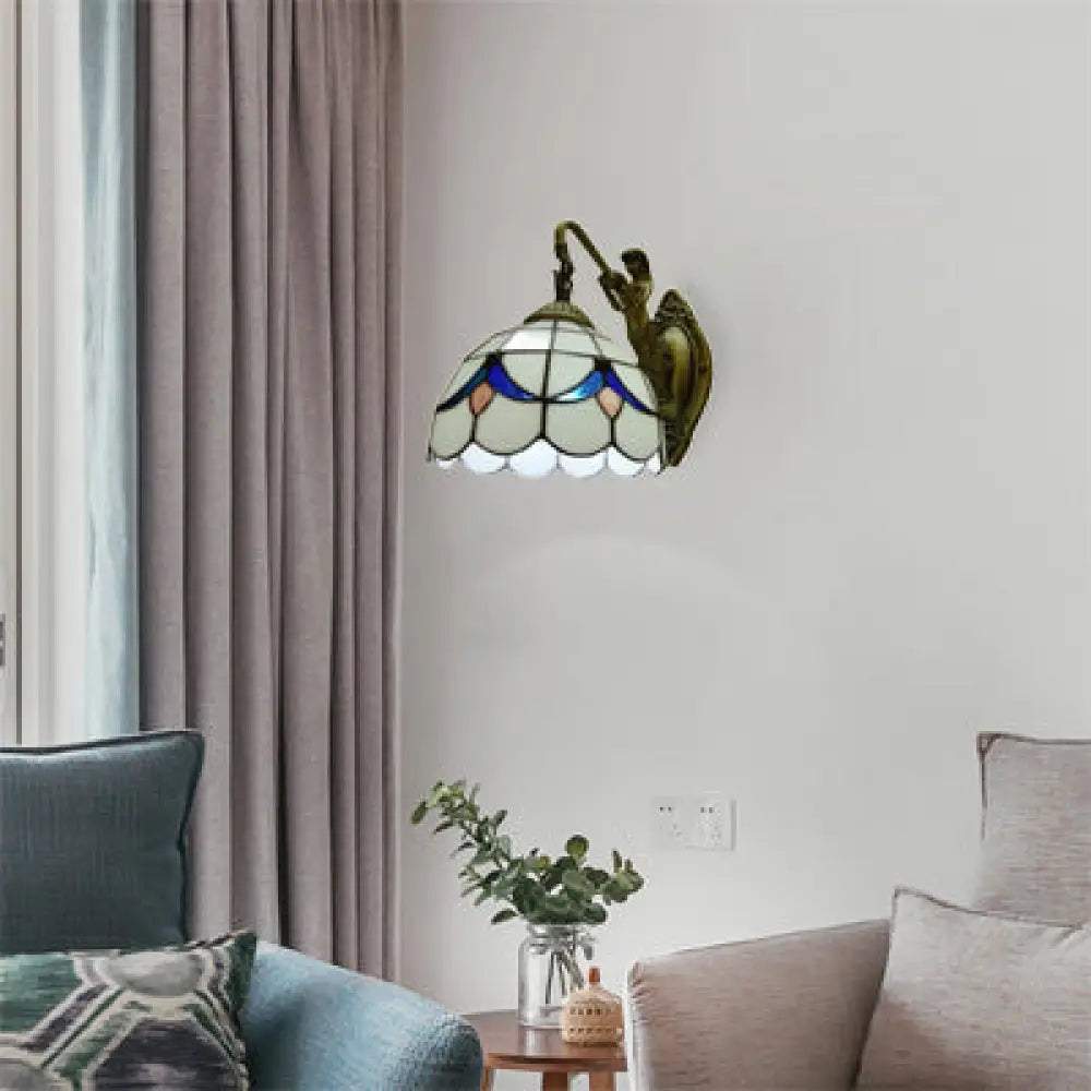 Baroque White/Beige Glass Wall Sconce With Mermaid Backplate - 6/8 Wide White / 8