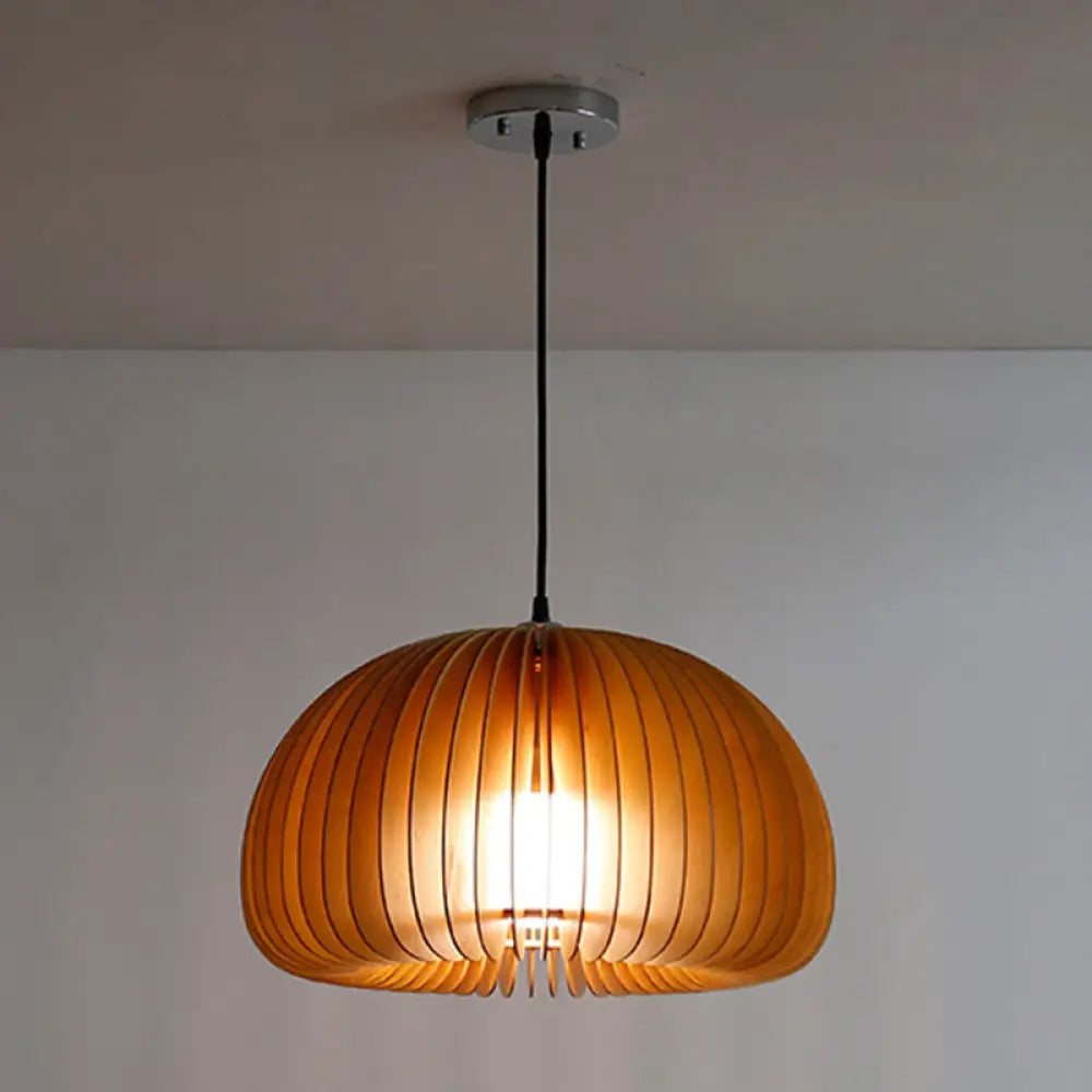 Basswood Pumpkin Pendant Light - Modern Wooden Hanging Lamp Wood