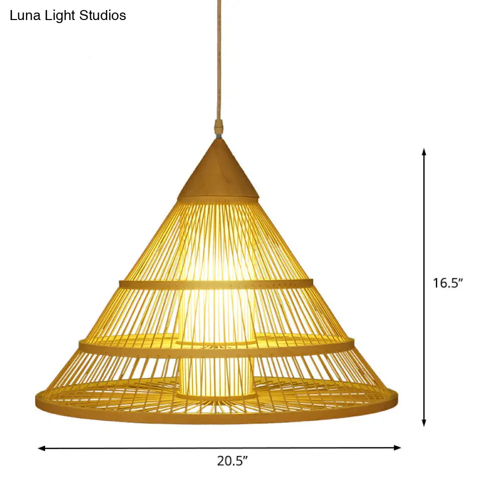 Beige Asian Style Pendant Light With Bamboo Shade - Single Head Ceiling Fixture For Wide Flare