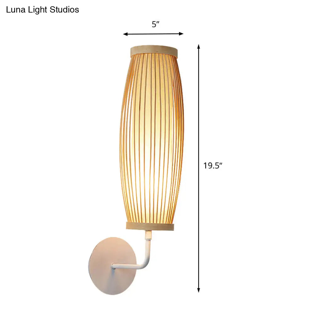 Beige Ellipsoid Wall Lamp Sconce: Asian Style Bamboo Lighting For Bedroom