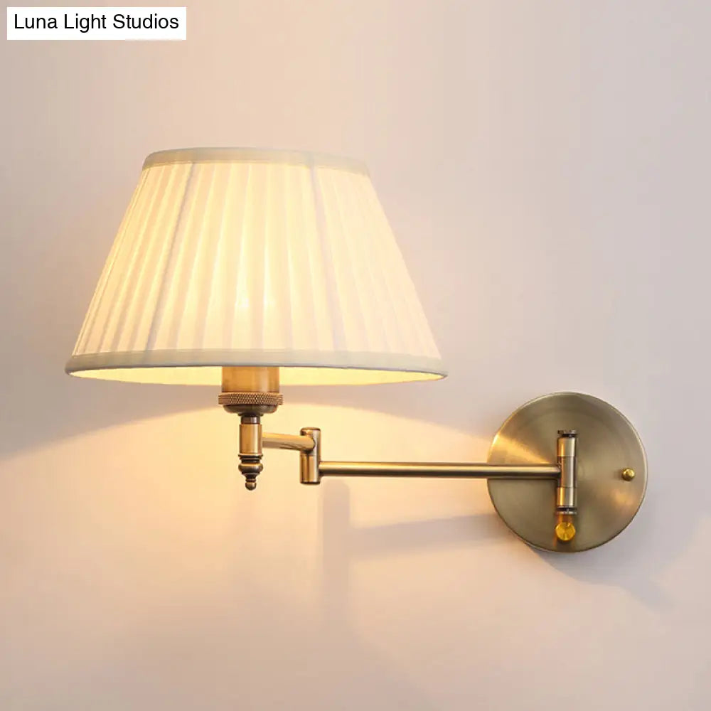 Beige Fabric Sconce Lamp - Countryside Wall Mount Light With Swing Arm
