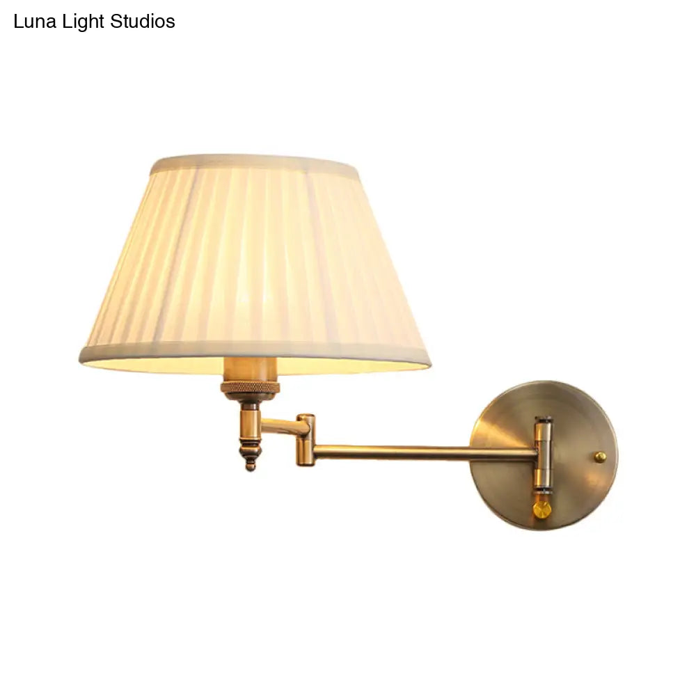 Beige Fabric Sconce Lamp - Countryside Wall Mount Light With Swing Arm