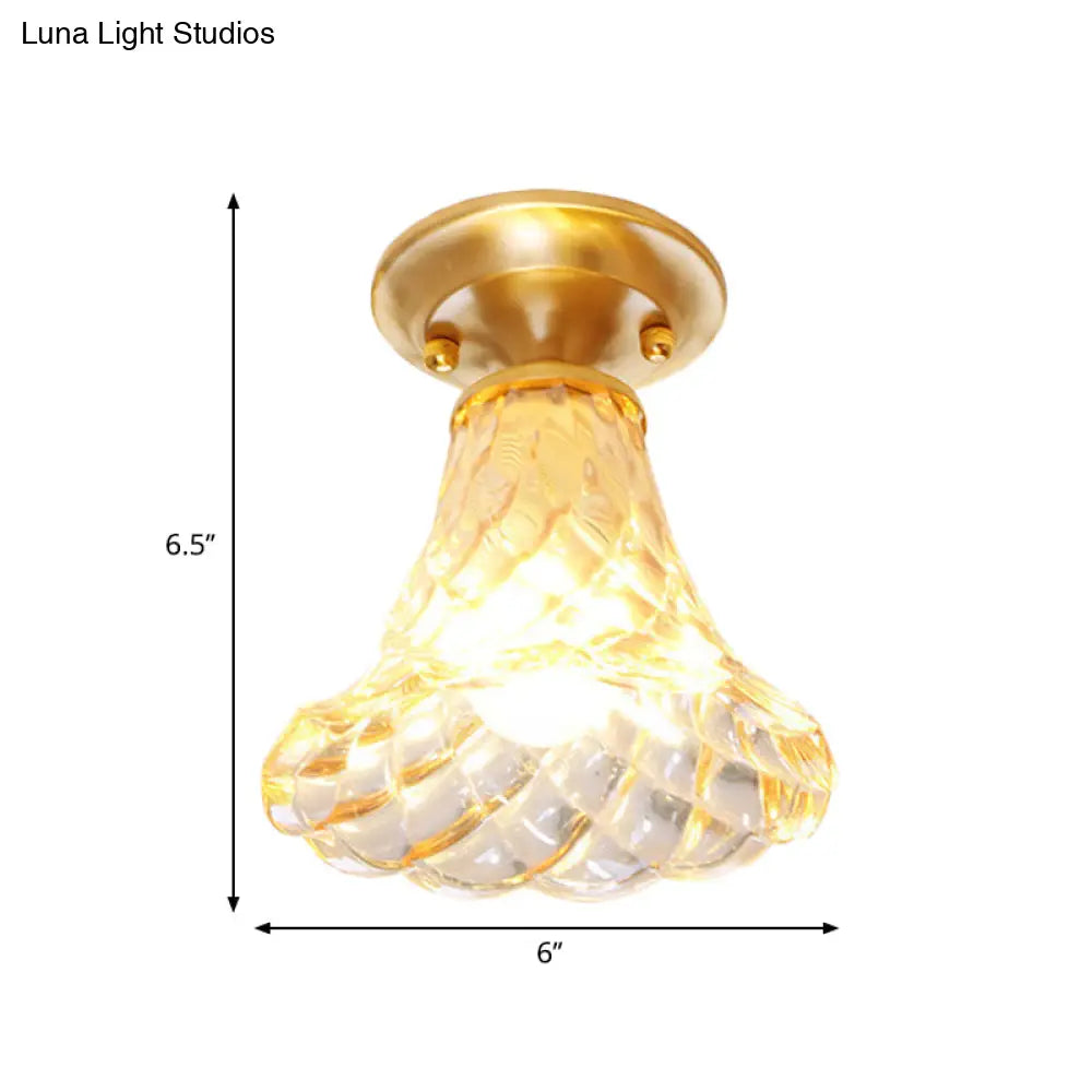 Bell/Bowl Corridor Flush Mount Light - 6.5’/7’ Clear Glass 1 Bulb Brass Finish