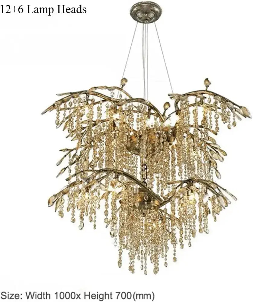 Bianca Vintage Brass Branch Crystal Chandelier for Living Room & Staircase 2 layer 1 / Silver metal body / 3 color