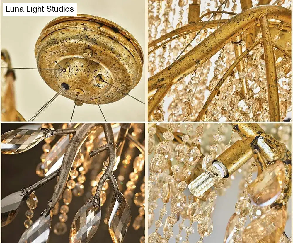 Bianca Vintage Brass Branch Crystal Chandelier for Living Room & Staircase chandelier