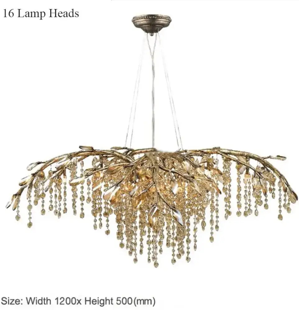 Bianca Vintage Brass Branch Crystal Chandelier for Living Room & Staircase D120xH50cm / Silver metal body / 3 color