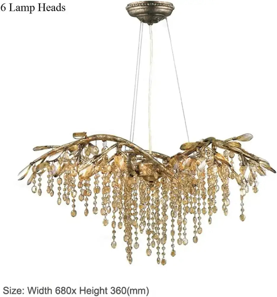 Bianca Vintage Brass Branch Crystal Chandelier for Living Room & Staircase D68xH36cm / Silver metal body / 3 color