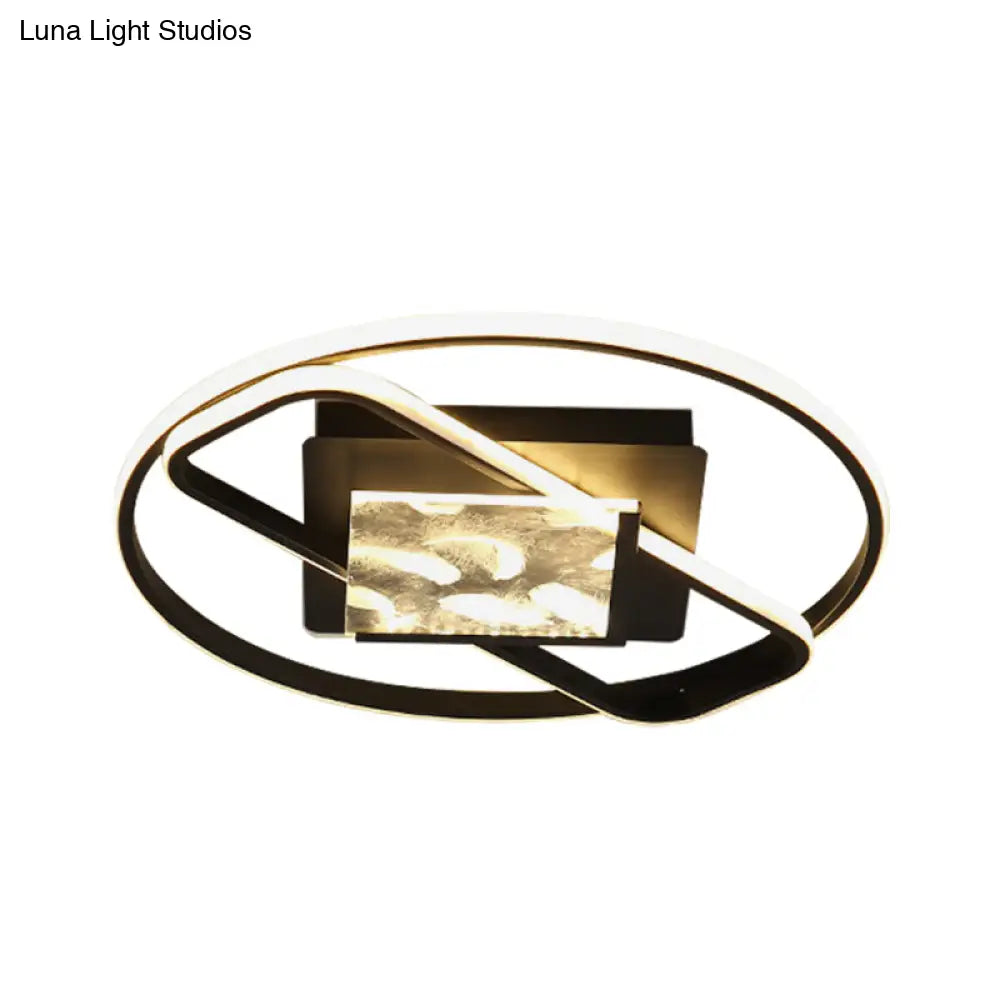 Black Acrylic Led Flushmount Ceiling Light With Modern Ring And Square Design