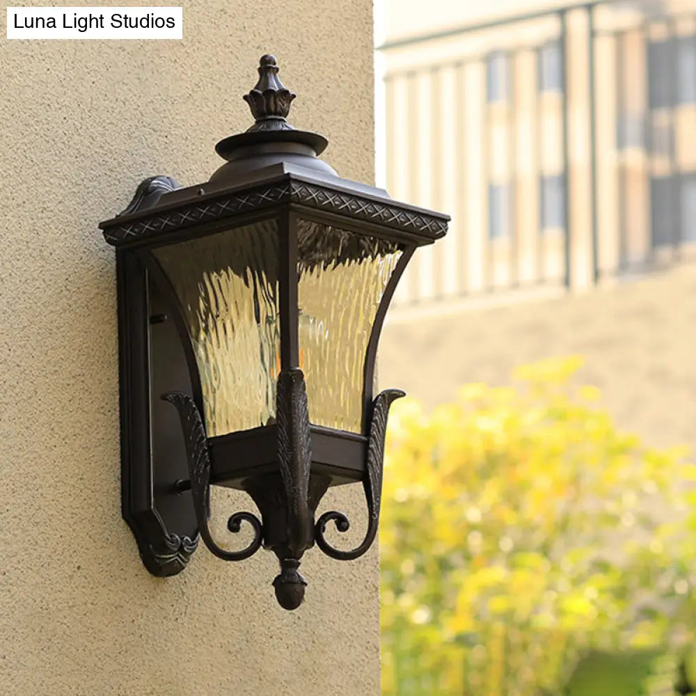 Black Aluminum Wall Sconce With Acrylic Shade - Lodges Lantern Mount Lighting