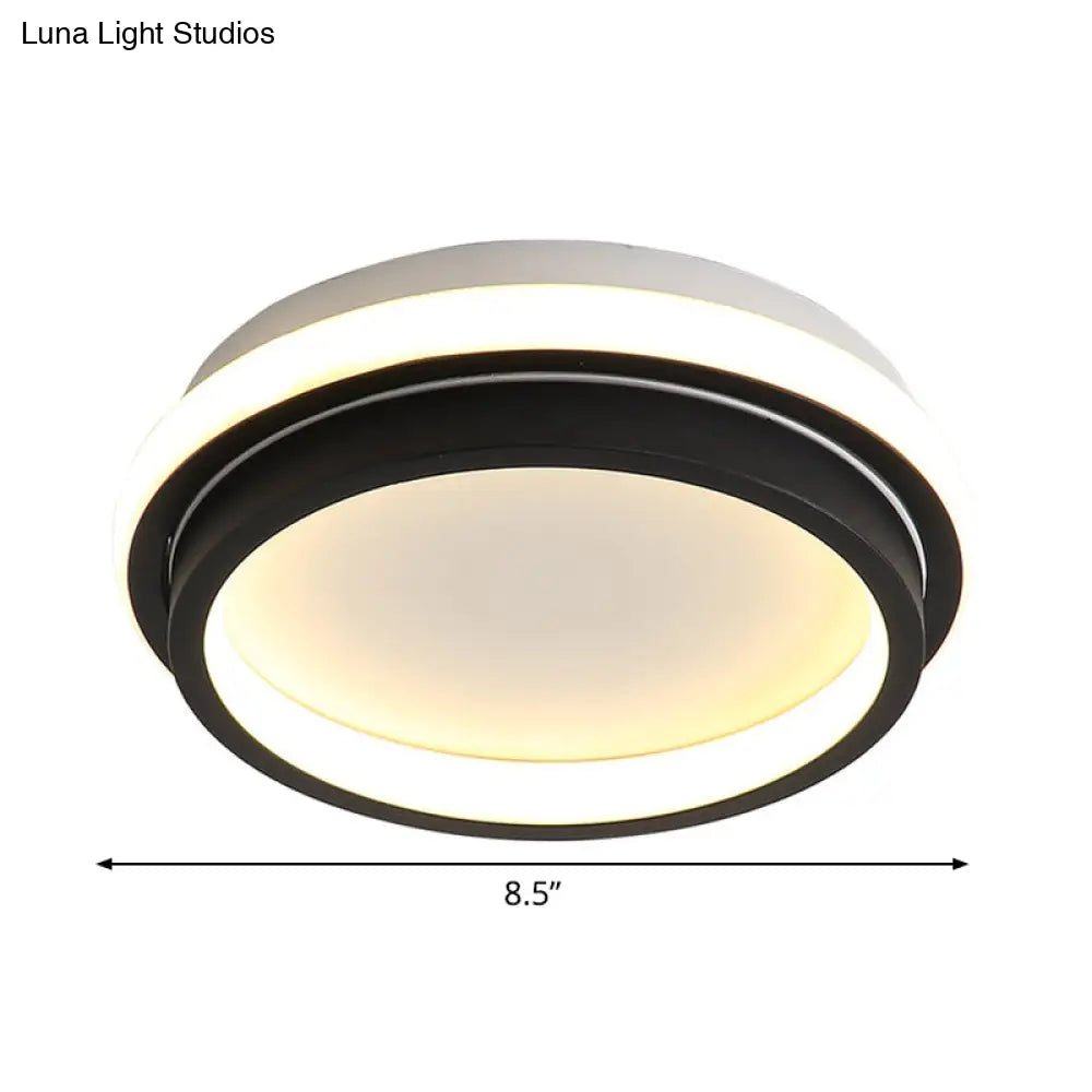 Black And White Minimalist Led Ceiling Lamp With Recessed Diffuser - Small Square/Round Flush Light