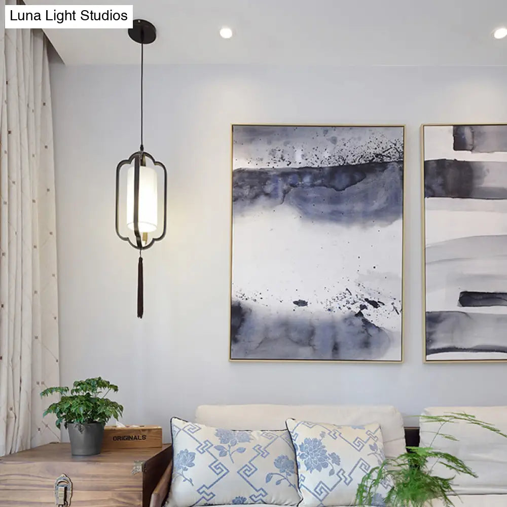 Black/Brass Caged Metal Ceiling Lamp - 1 Light Suspended Pendant For Traditional Bedrooms