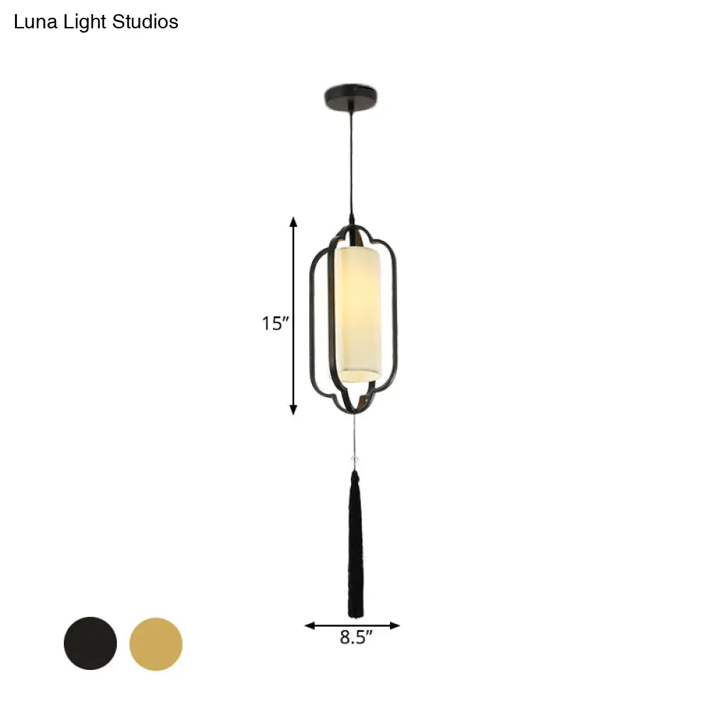 Black/Brass Caged Metal Ceiling Lamp - 1 Light Suspended Pendant For Traditional Bedrooms