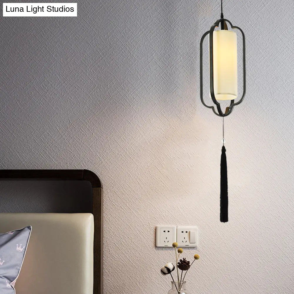 Black/Brass Caged Metal Ceiling Lamp - 1 Light Suspended Pendant For Traditional Bedrooms