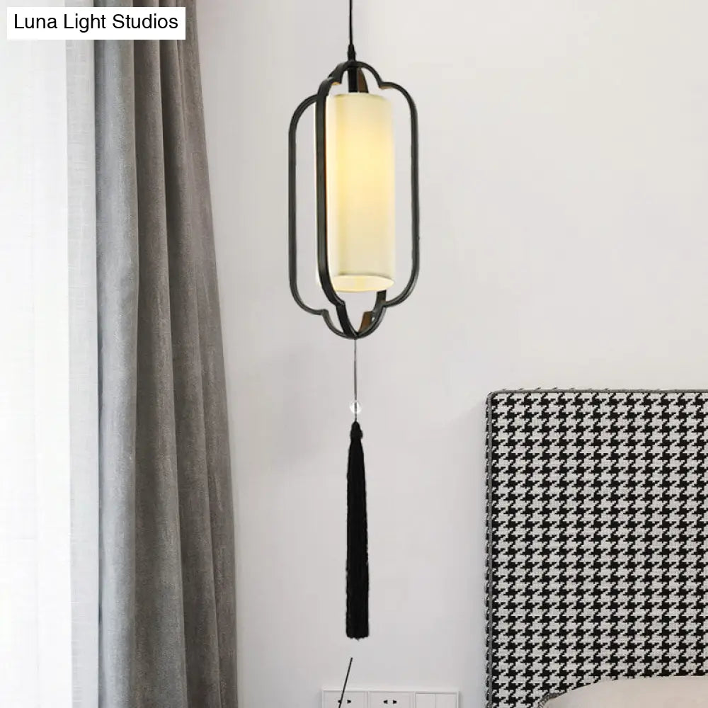 Black/Brass Caged Metal Ceiling Lamp - 1 Light Suspended Pendant For Traditional Bedrooms