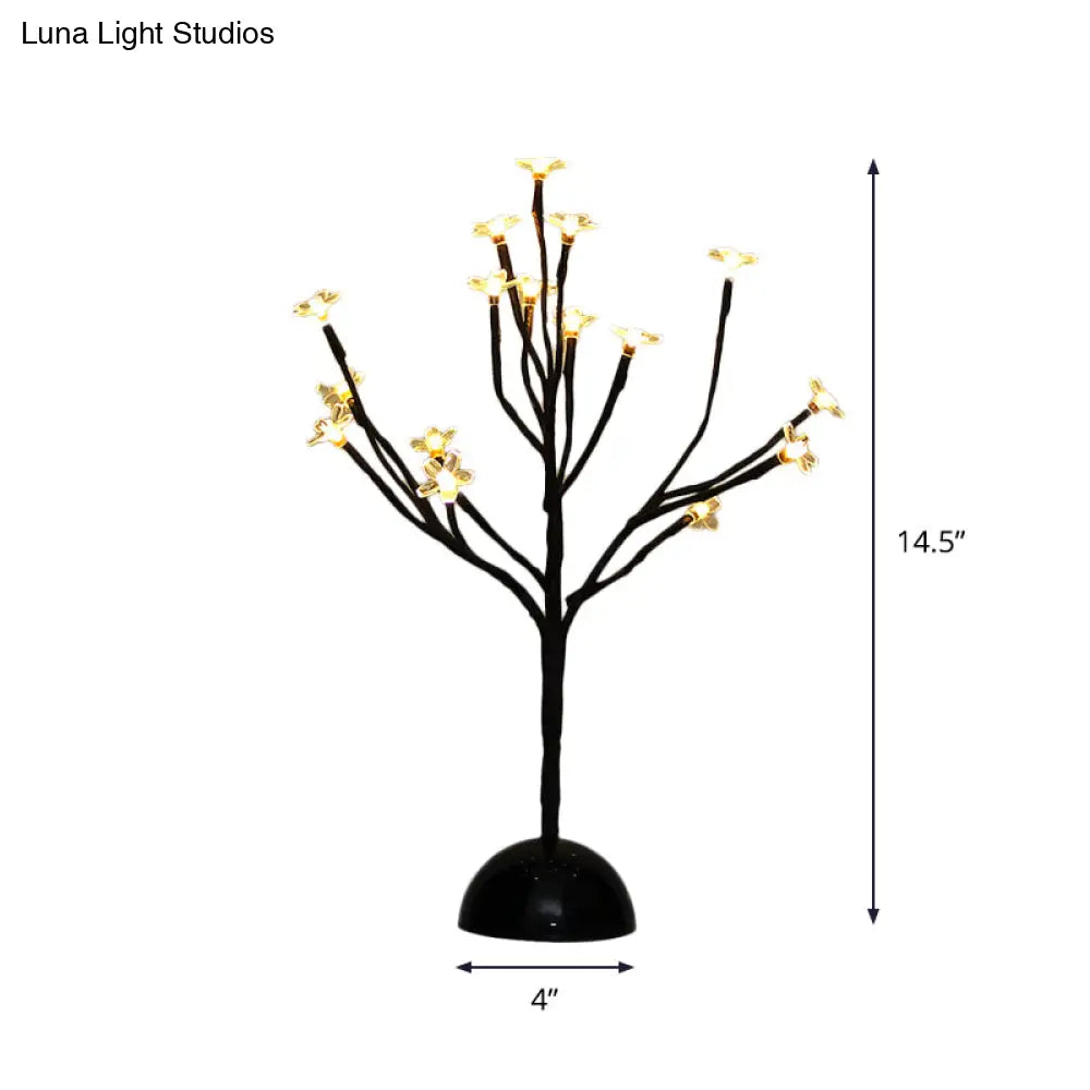 Black Cherry Blossom Led Night Light With Clear Plastic Shade Perfect Décor For Bedroom Nightstand