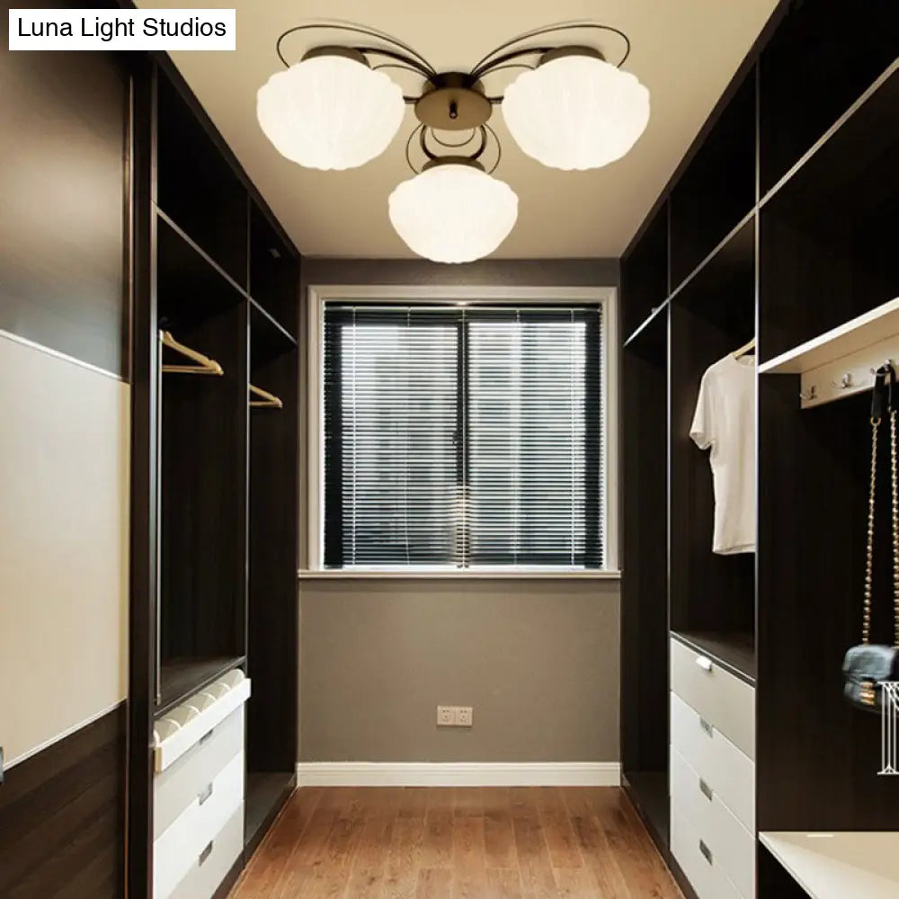 Black Classic Semi Flush Light With White Glass Bowl For Corridor - 3/4/6 Lights Ceiling Lighting