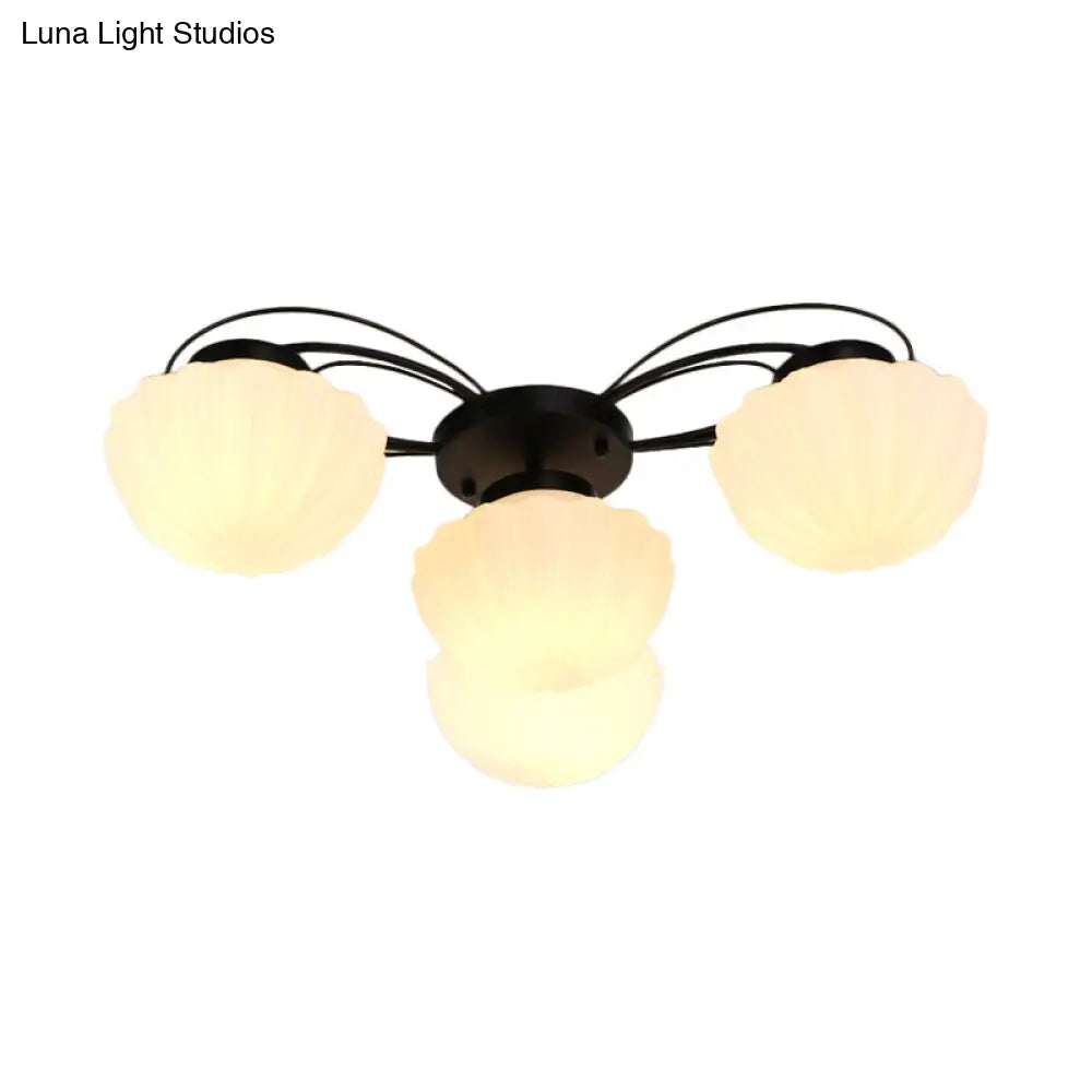 Black Classic Semi Flush Light With White Glass Bowl For Corridor - 3/4/6 Lights Ceiling Lighting
