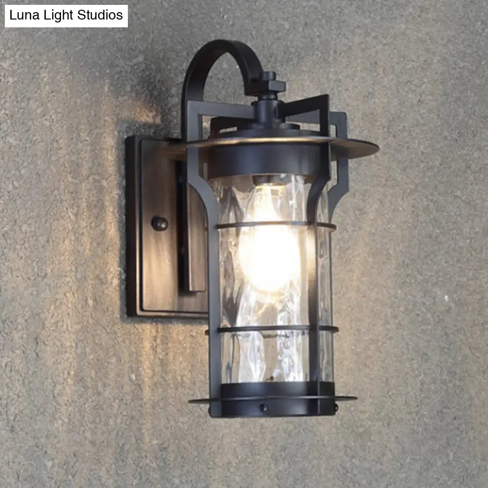 Black Country Wall Sconce With Clear Water Glass And 1 Bulb For Corner Mounting