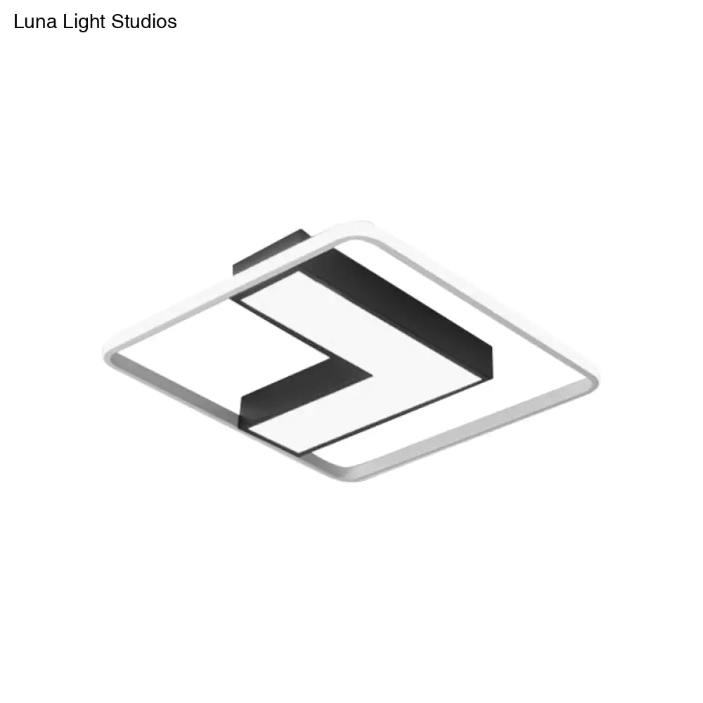 Black L Shaped Led Ceiling Mount Light Fixture For Study Room In Warm/White 19’/24.5’/31.5’ W