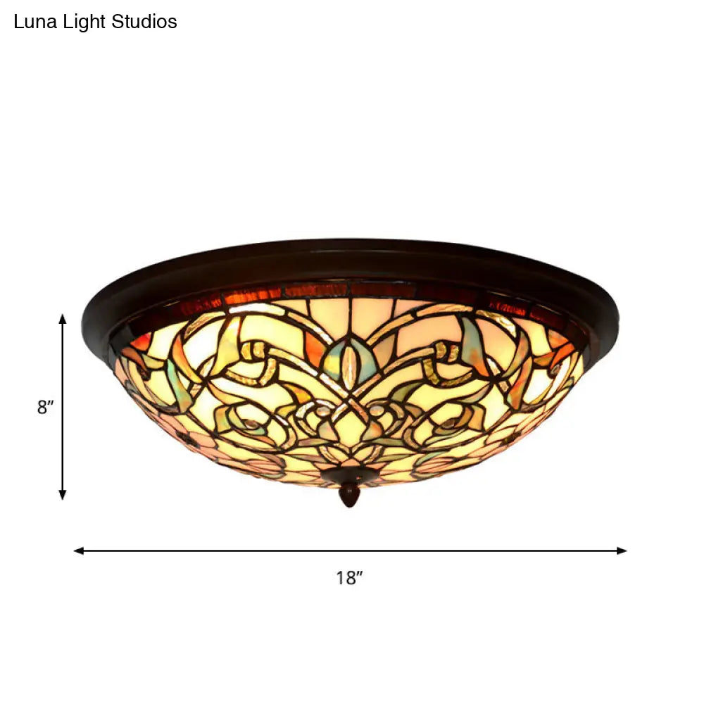 Black - Led Ceiling Flush Mount - Tiffany Cut Glass Swirl Flower Lighting