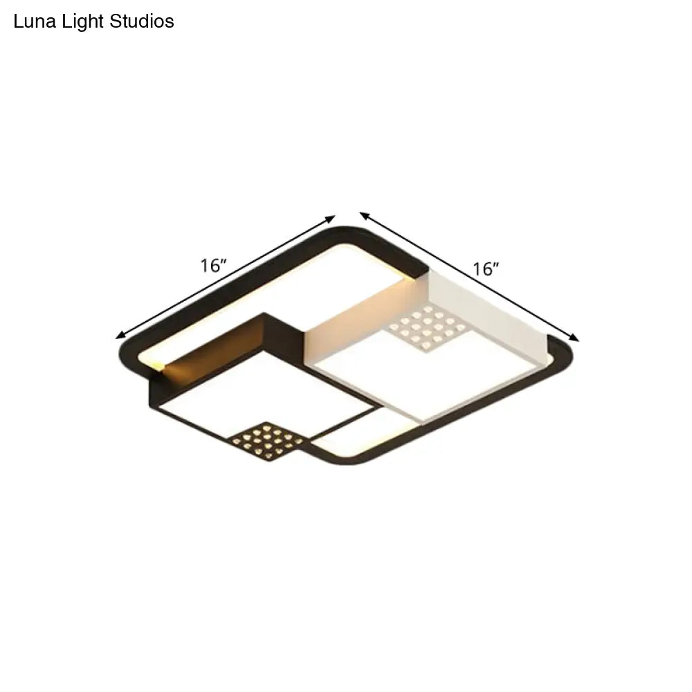 Black Led Flush Mount Fixture Nordic Style Warm/White Light 16’/19.5’ Wide
