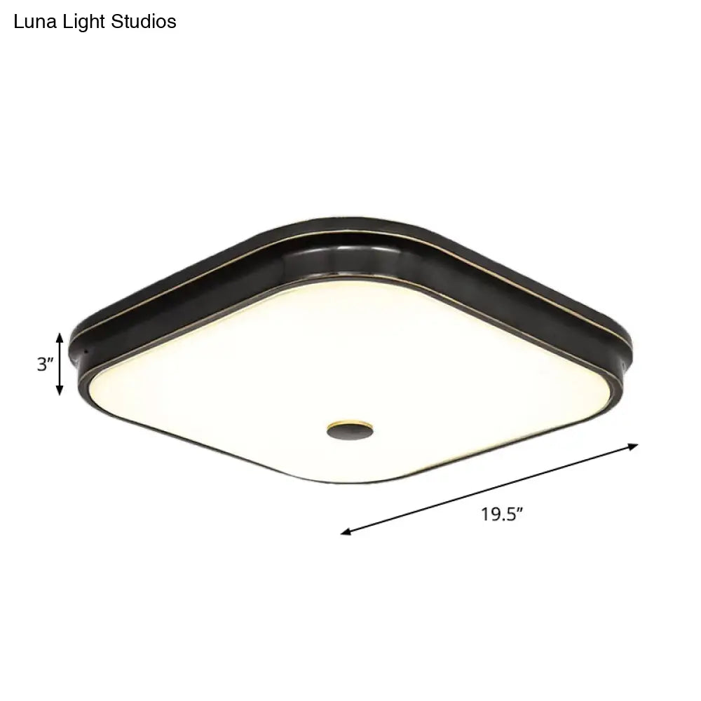 Black Led Flushmount Lighting With Countryside Cream Glass - Square Design Various Width Options