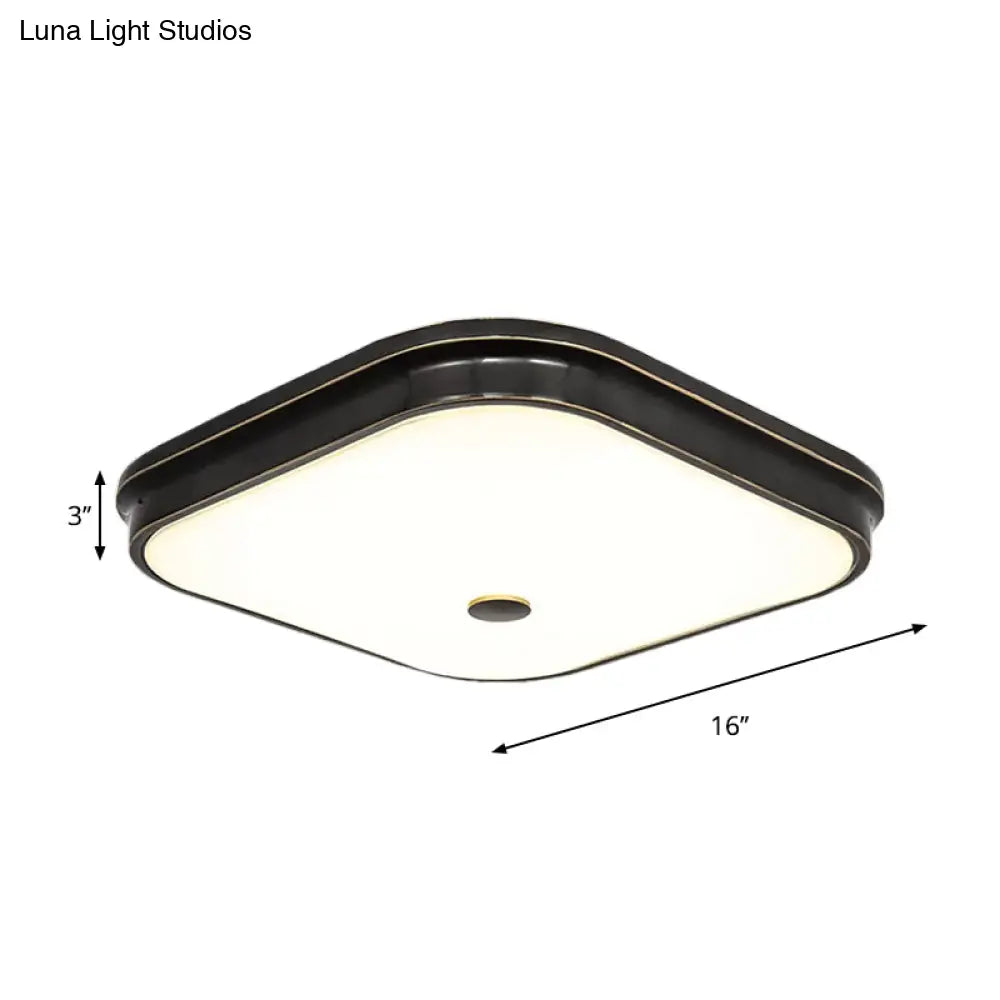 Black Led Flushmount Lighting With Countryside Cream Glass - Square Design Various Width Options