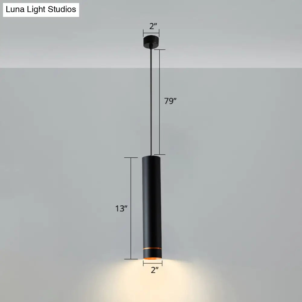 Black Metal Bedside Pendant Light: Simplicity Tube Led Suspension Lamp
