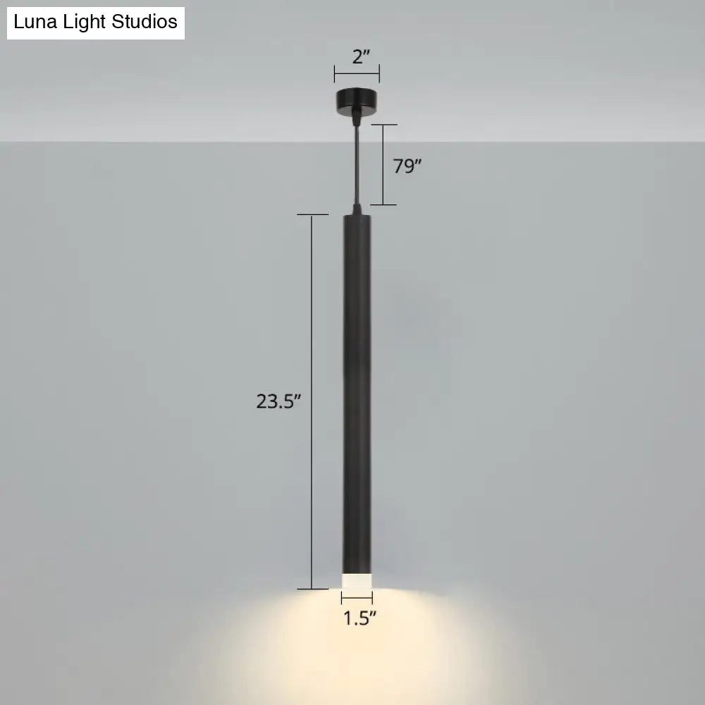 Black Metal Bedside Pendant Light: Simplicity Tube Led Suspension Lamp