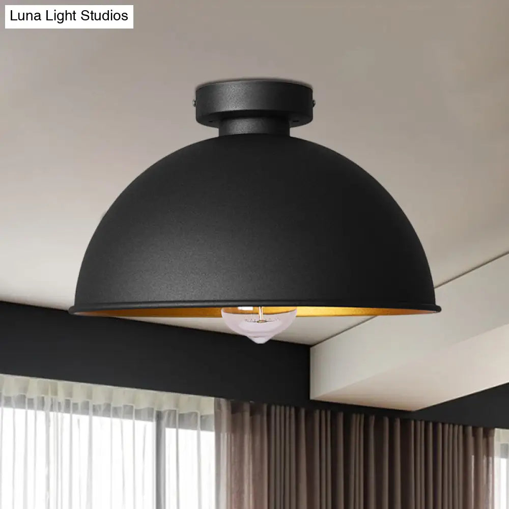 Black Metallic Dome Ceiling Flush Mount: Stylish 1 Light Bar Semi - Flush Fixture