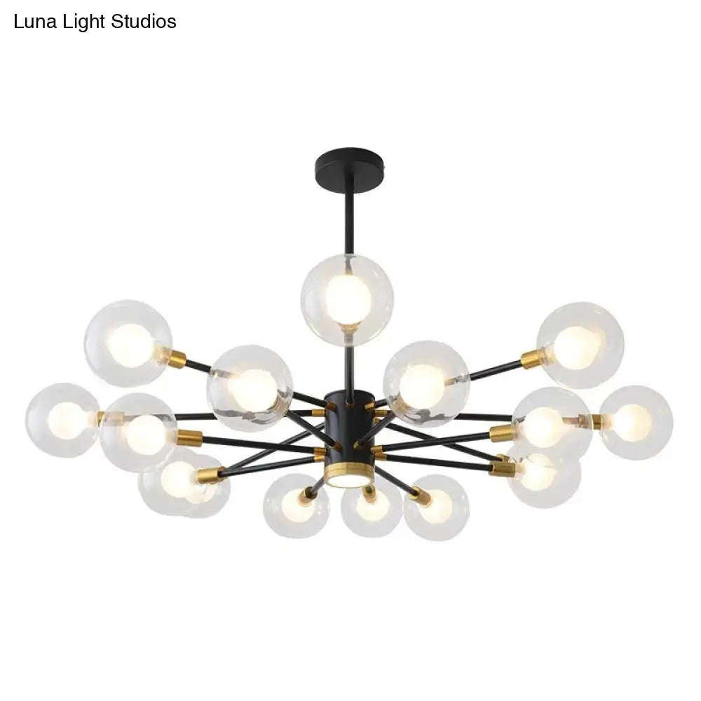 Black Modern Metal Radial Chandelier With Spherical Clear Glass Shade