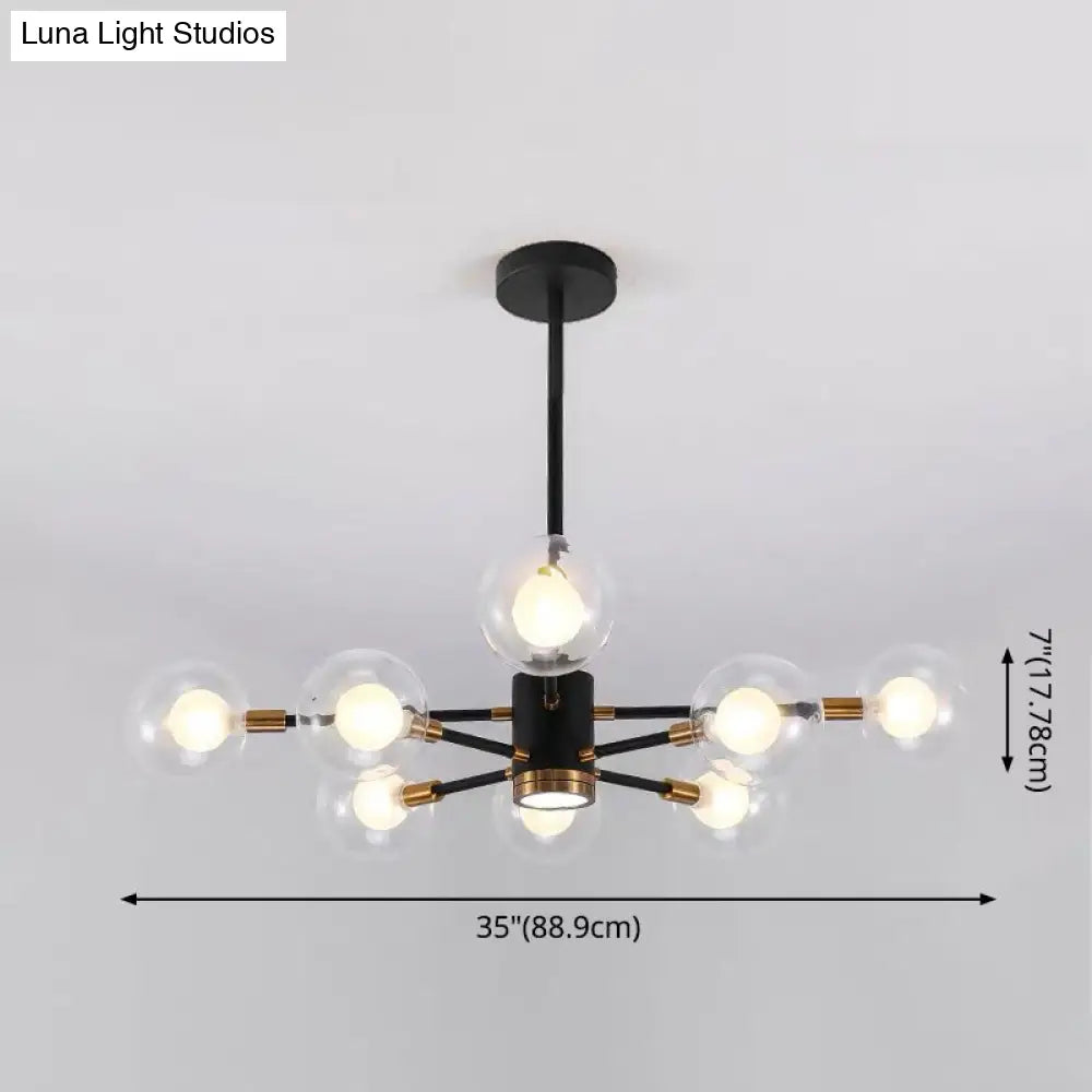 Black Modern Metal Radial Chandelier With Spherical Clear Glass Shade
