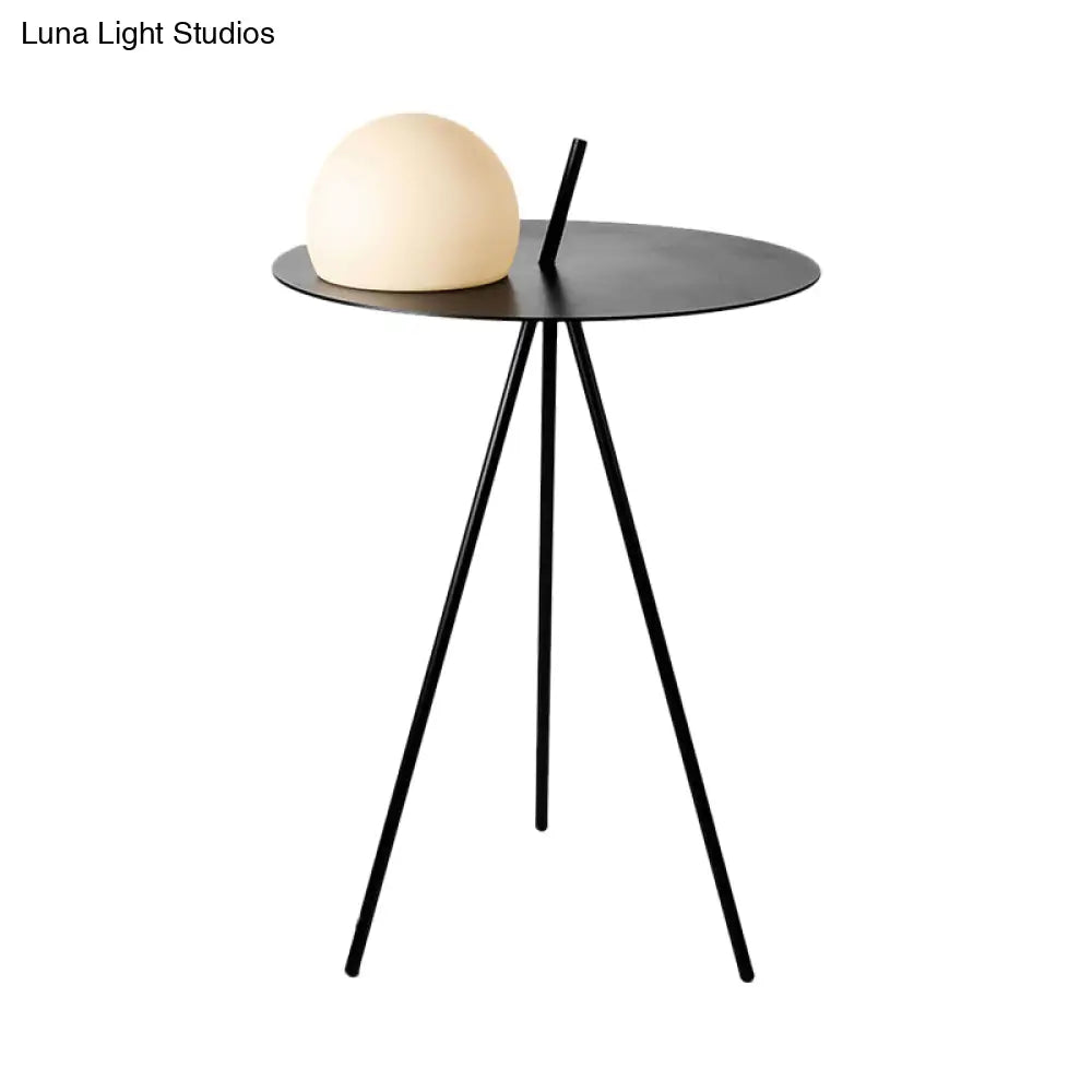 Black Modernist Led Night Light Semicircle Table Lamp: Vertical Tripod With White Glass Shade