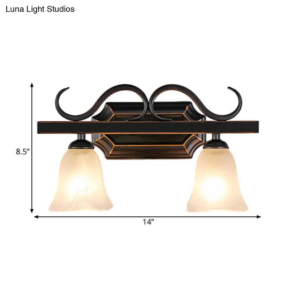 Black Wall Mounted Vanity Lamp With Frosted Glass - Classic Bell Design 2/3 Lights Ideal For