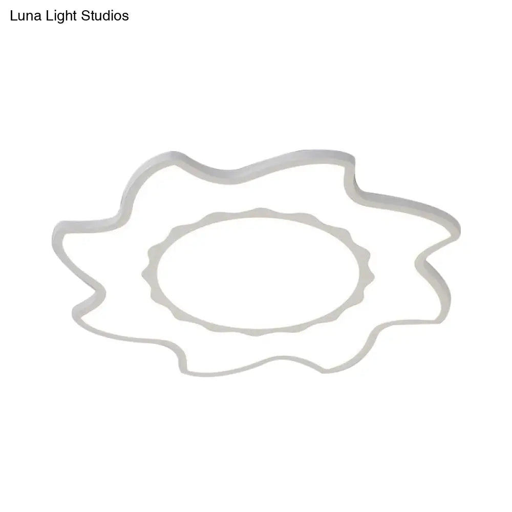Blazing Sun Cartoon Acrylic Led Ceiling Lamp - White Flush Light For Nursing Room