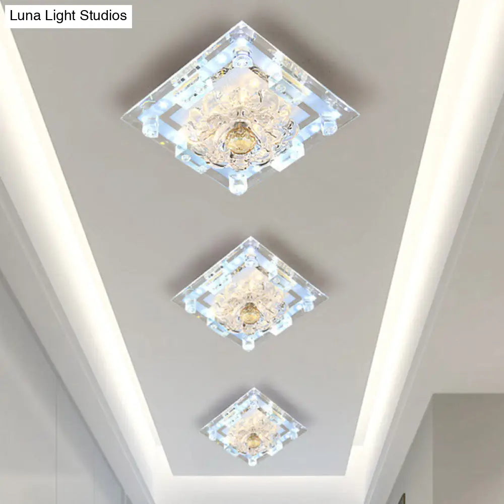 Blossom Crystal Flush Mount Led Ceiling Light With Square Frame - Warm/White