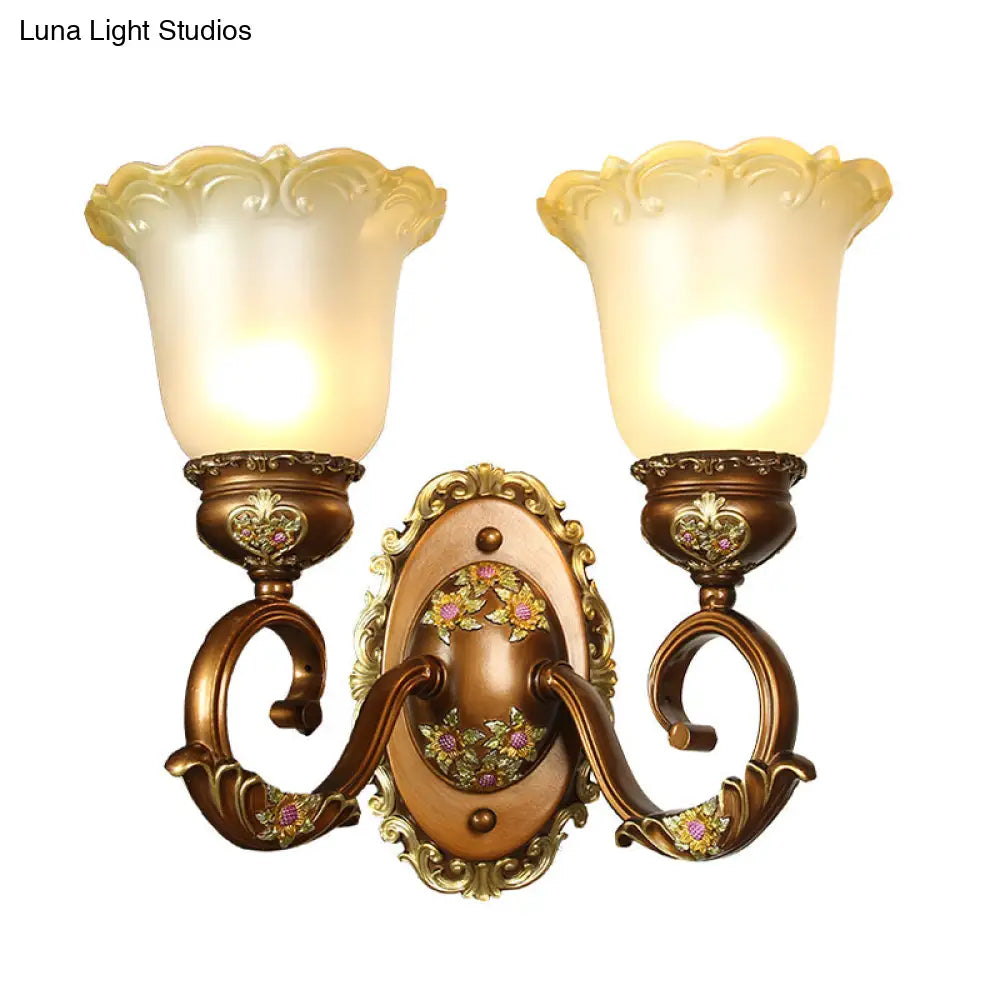 Blossom Shaped Retro-Style Crystal Sconce Wall Light In Brown