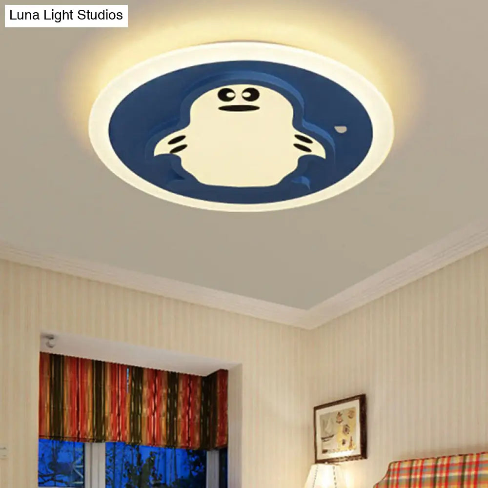 Blue Cartoon Penguin Ceiling Lamp For Kindergarten Corridor - Acrylic Mount Light