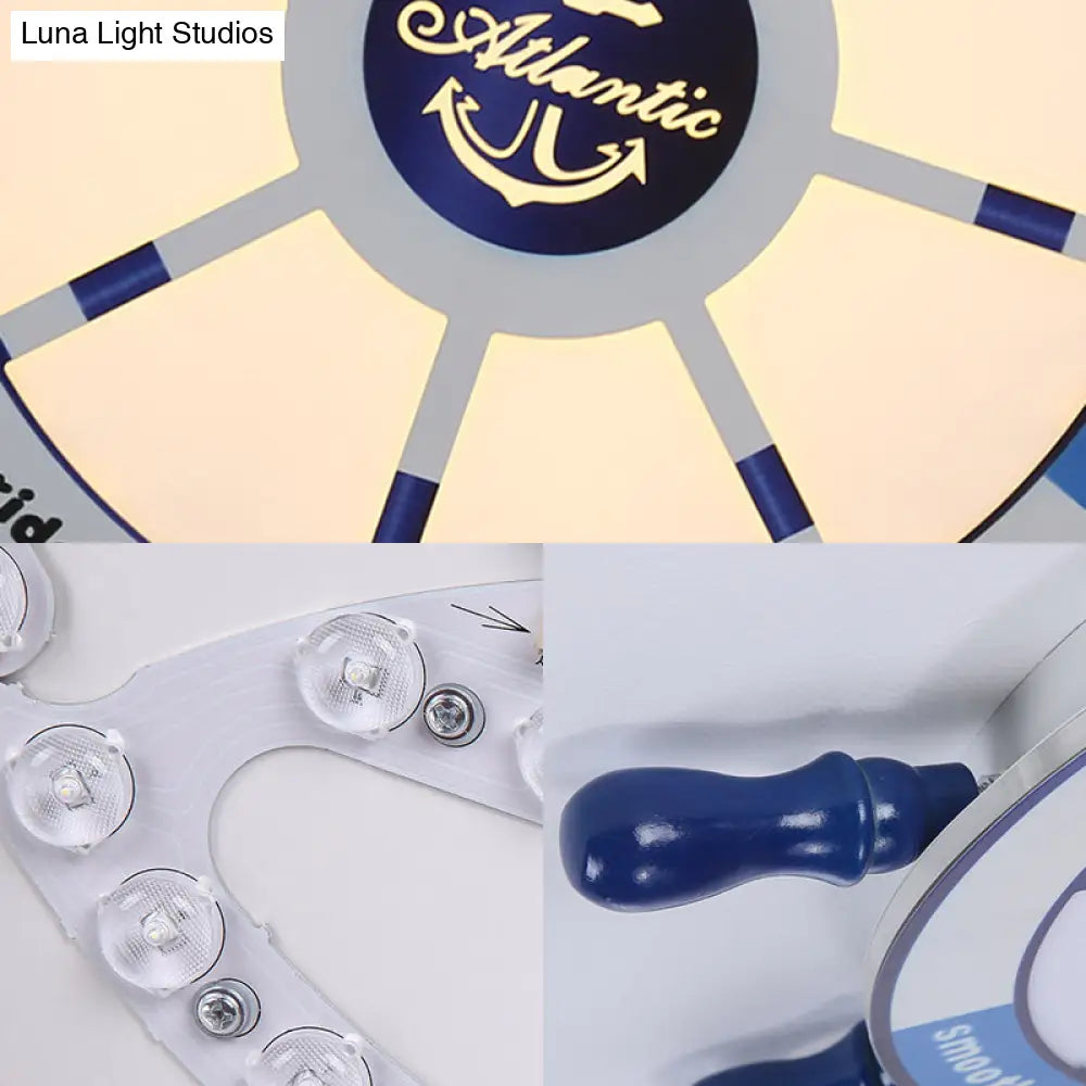 Blue Flush Pendant Light With Integrated Led For Kids’ Room - Modern Rudder Design