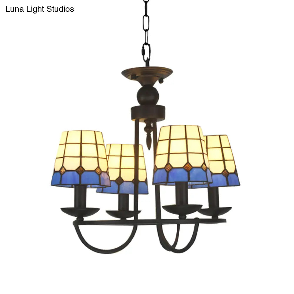 Blue Glass Lattice Chandelier With 4/6/8 Hanging Lights - Perfect For Villa Or Hotel