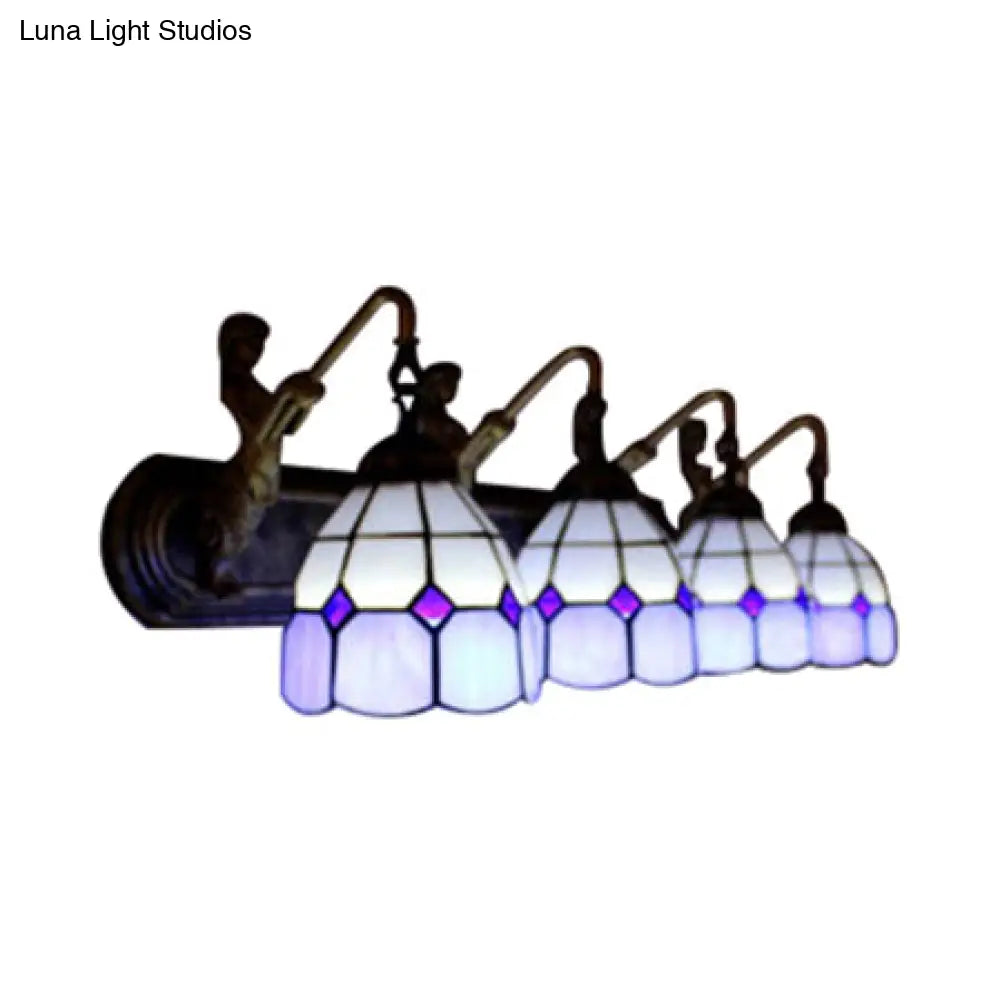 Blue Glass Wall Sconce Light With Mediterranean Grid Pattern - 4 Heads Mounted Fixture