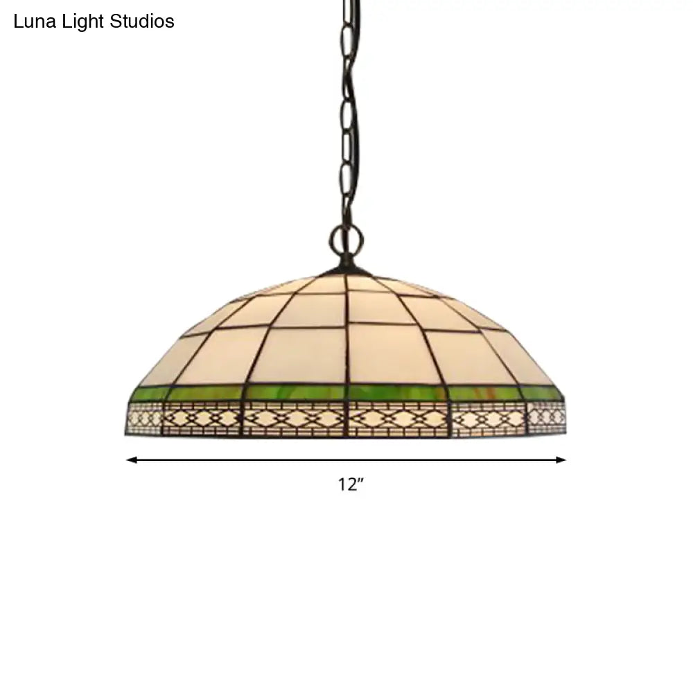 Blue/Green Tiffany Hand Cut Glass Pendant Light - Elegant Drop Bowl Suspension For Living Room